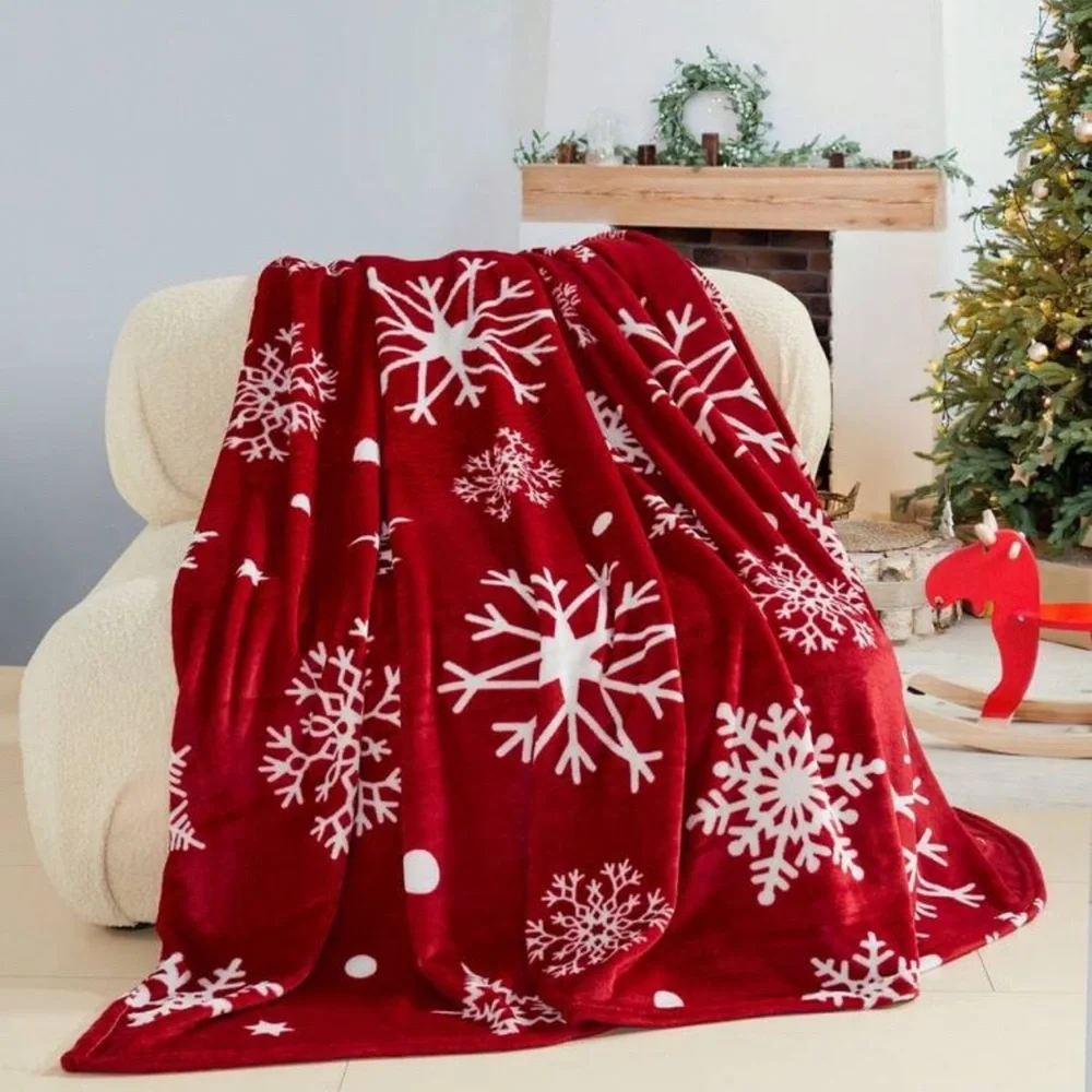 Cozy Red Snowflake Holiday Throw Blanket